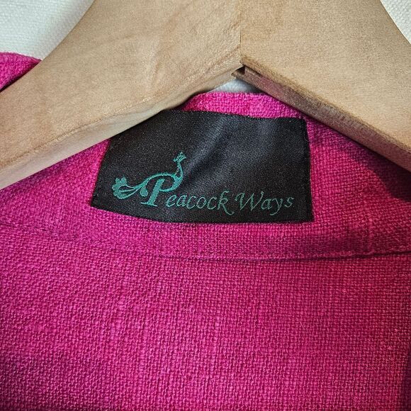Peacock‎ Ways 100% linen fushia pink jacket mandarin collar lagenlook size L - Picture 4 of 5